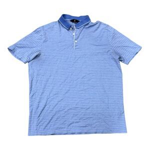 Hart Schaffner Marx Light Blue Striped Polo with Contrast Collar